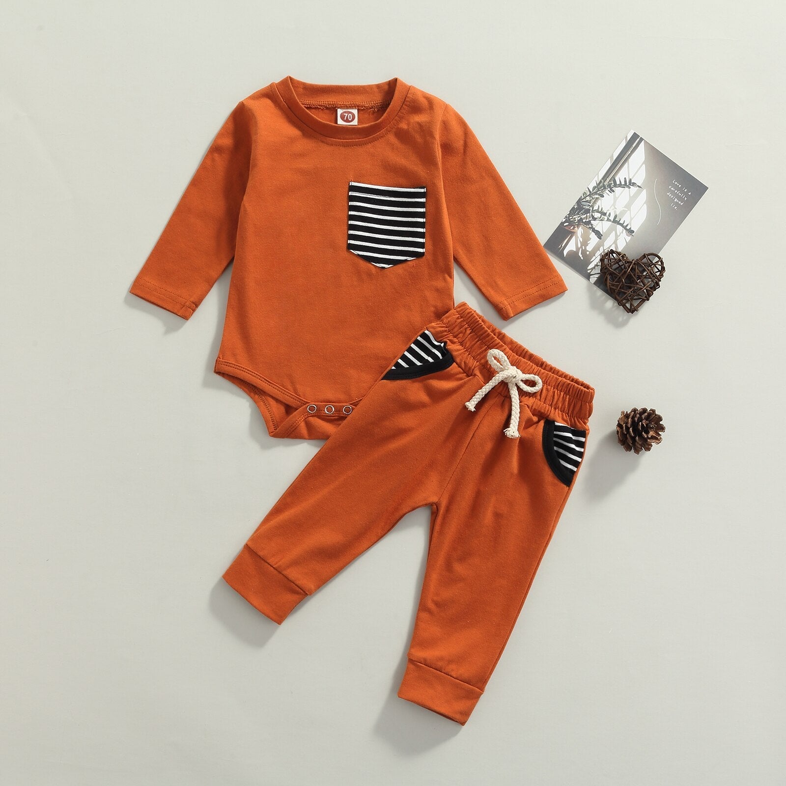 Solid Striped Onesie with Matching Pants