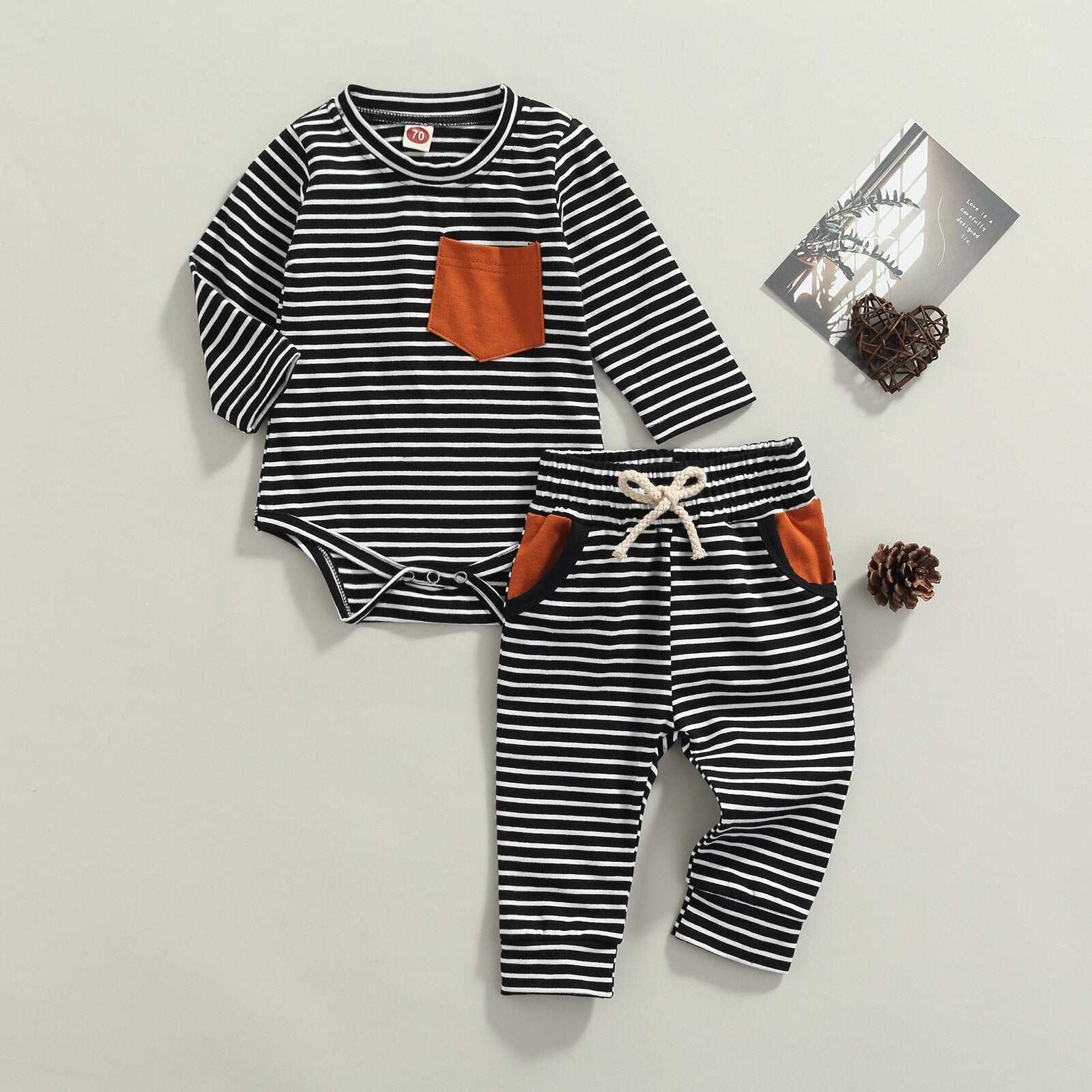 Solid Striped Onesie with Matching Pants