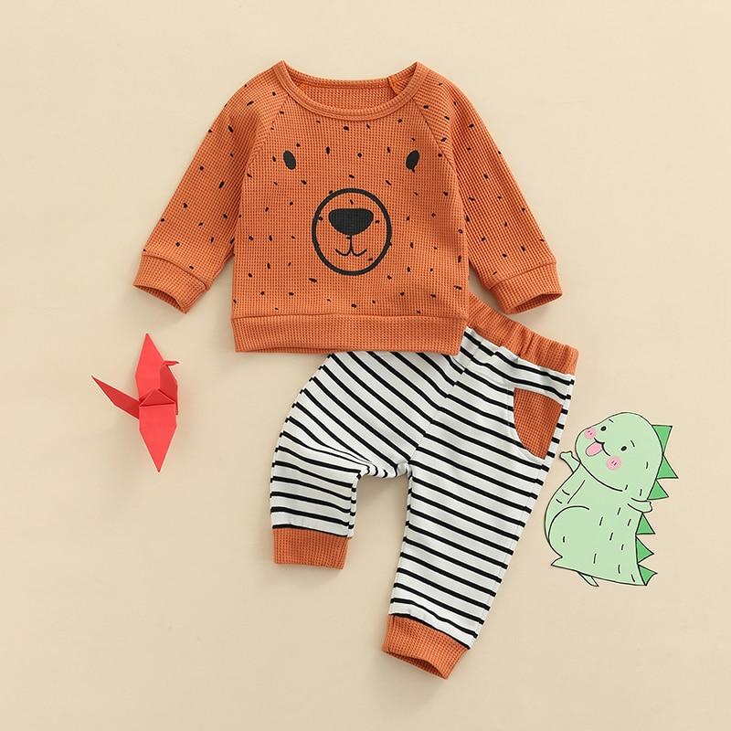 Bear Face Top with Striped Pants Outfit