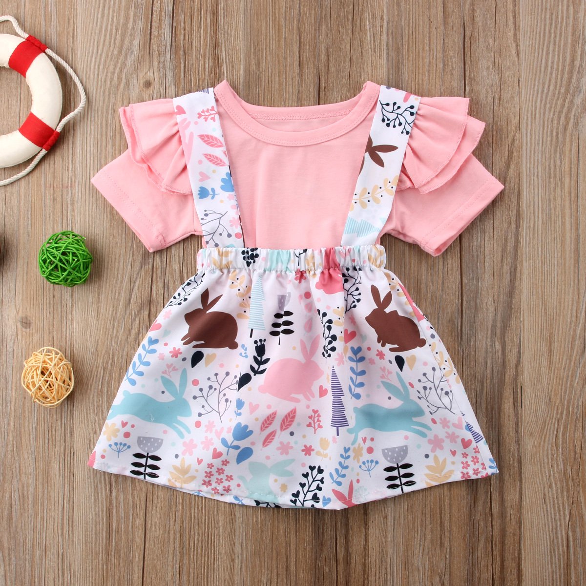 Ruffle Top with Bunny Suspender Skirt