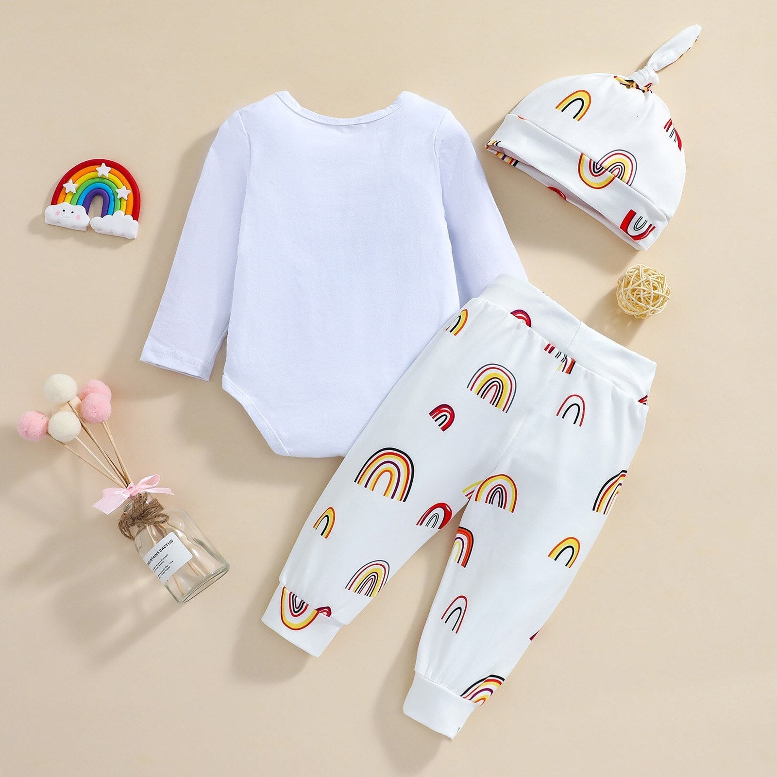 Long Sleeve Rainbow Baby Outfit with Hat