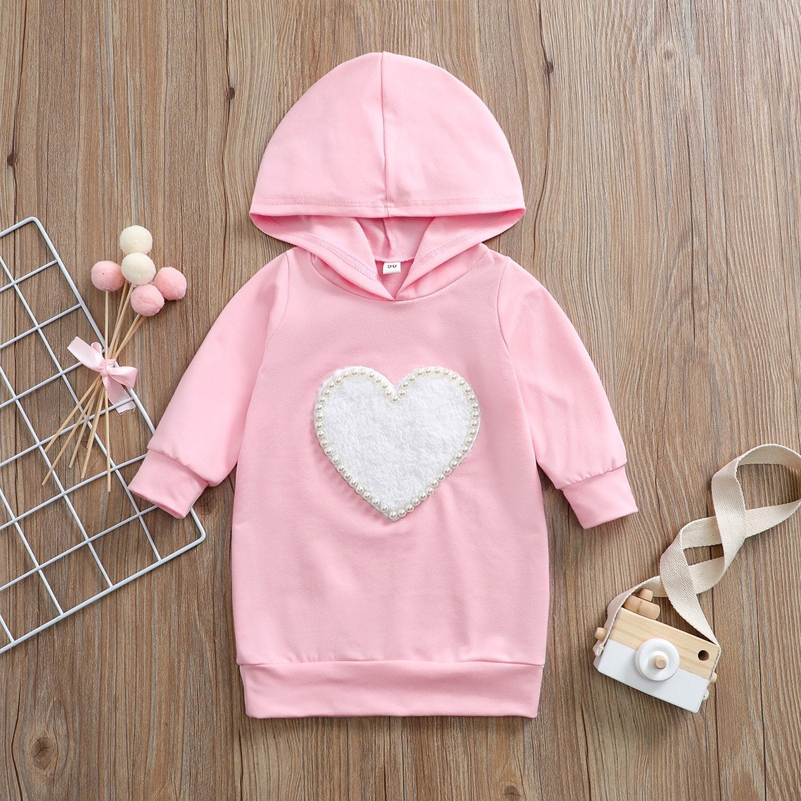 Pearl Heart Pink Hooded Dress