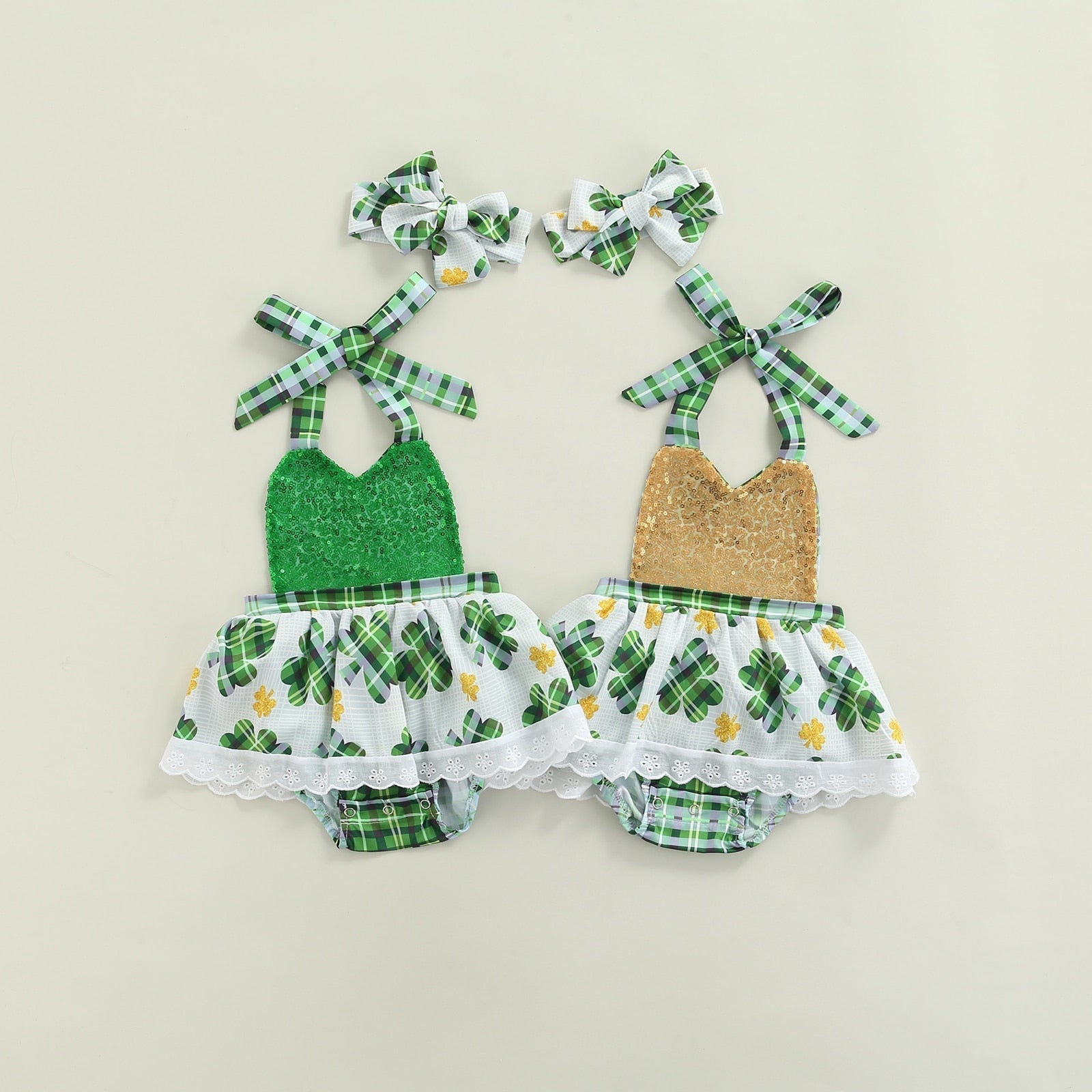 St. Patrick's Day Plaid Clover Romper