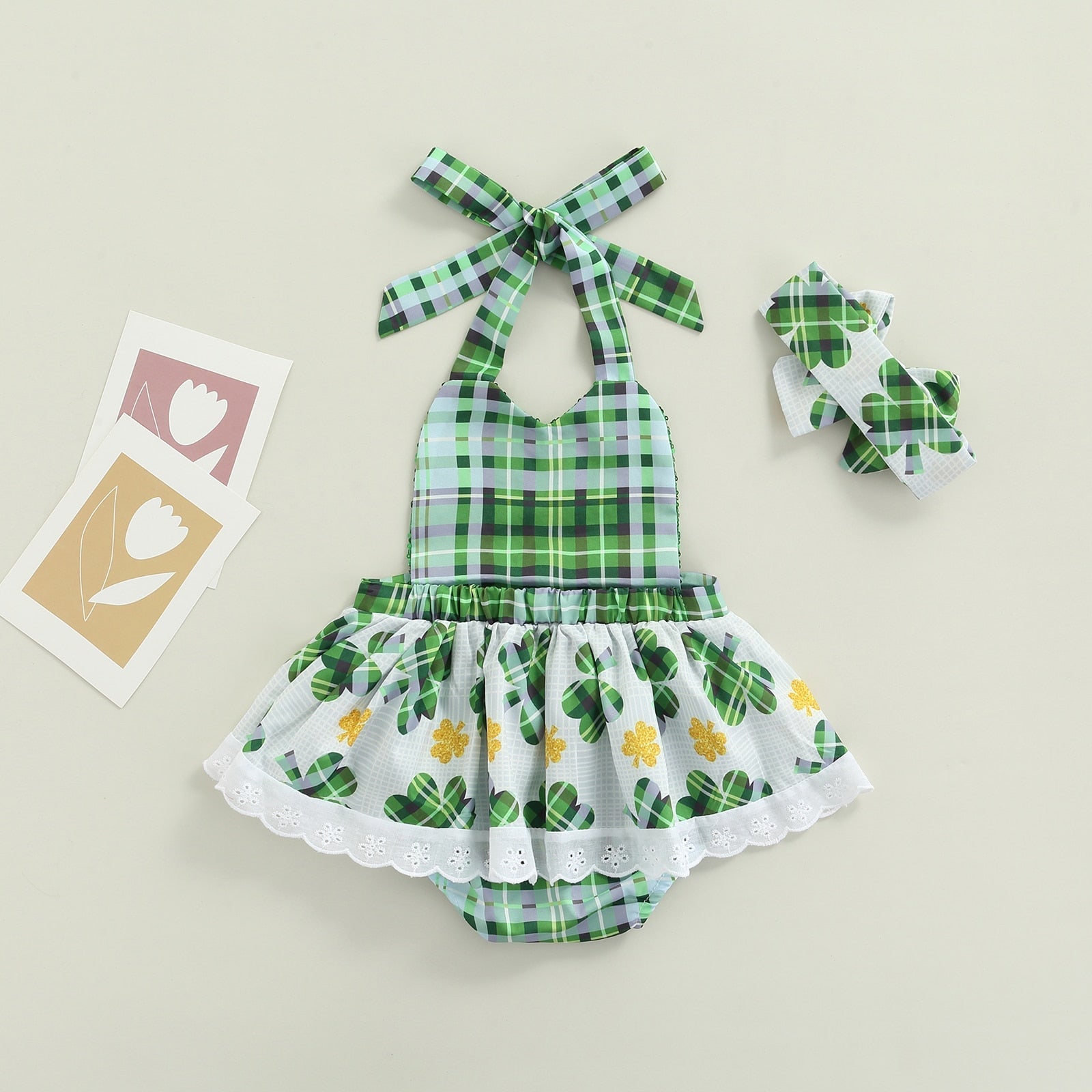 St. Patrick's Day Plaid Clover Romper