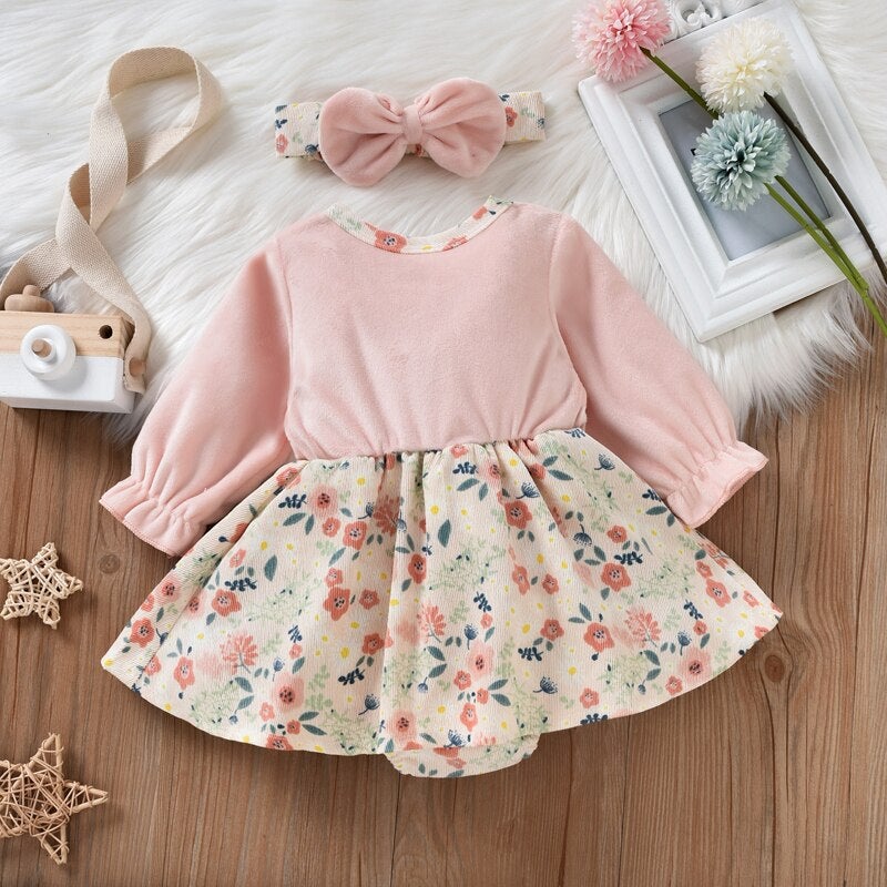 Ruffled Bow Flower Dress with Matching Headband