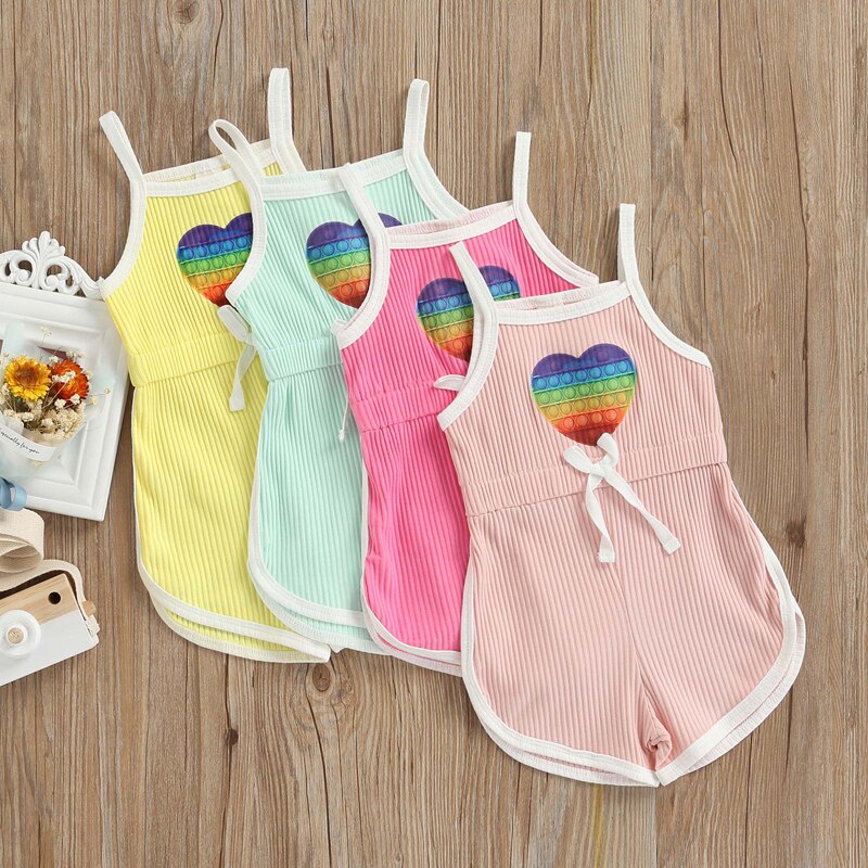 Rainbow Heart Shorts Romper (4 Colors)