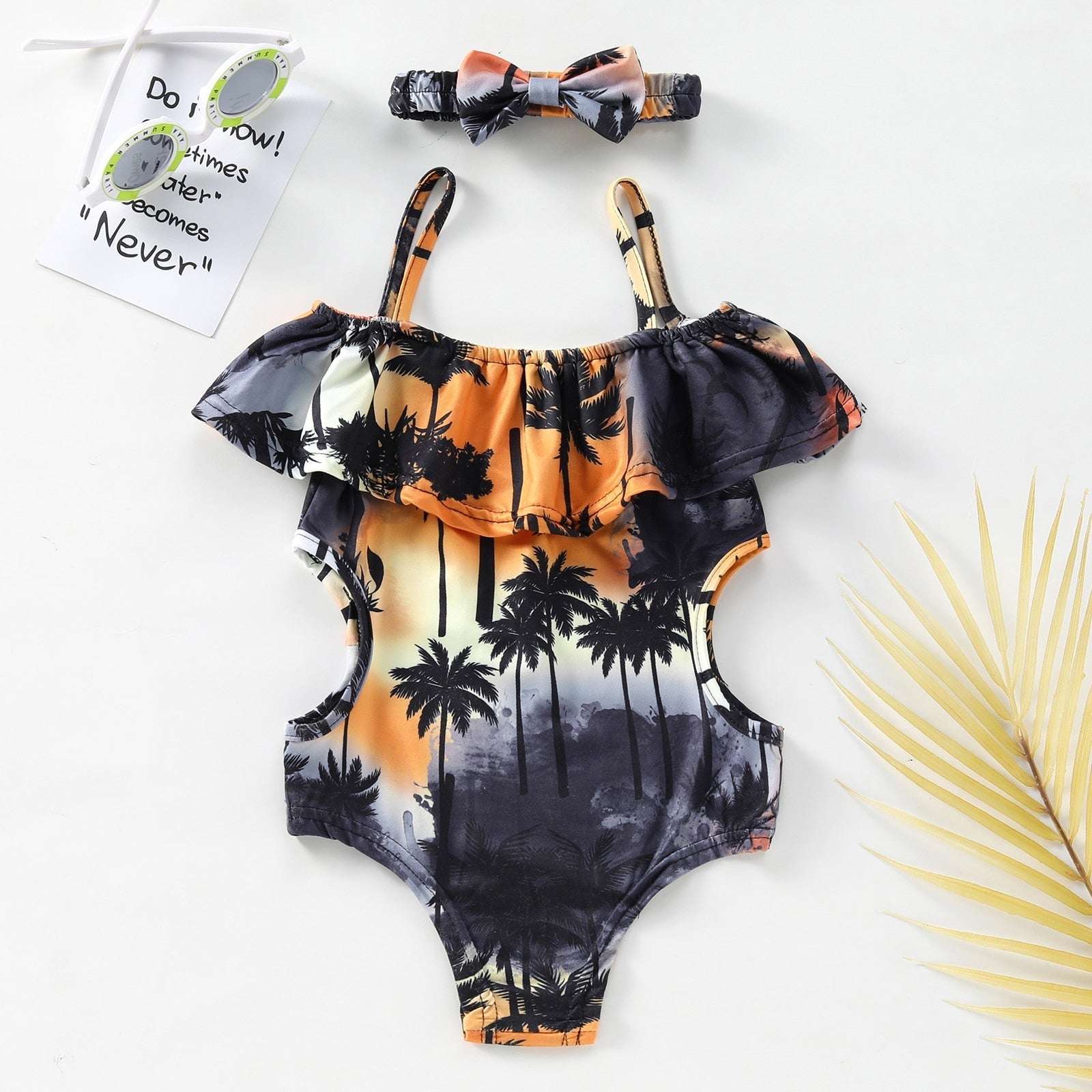 Tropical Palm Tree Swimsuit with Headband