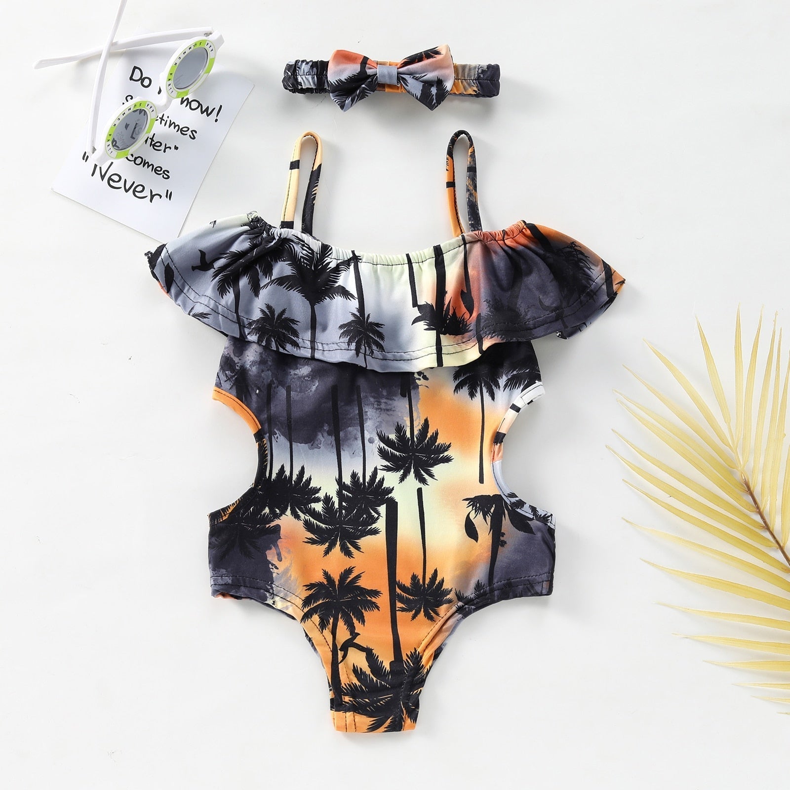 Tropical Palm Tree Swimsuit with Headband