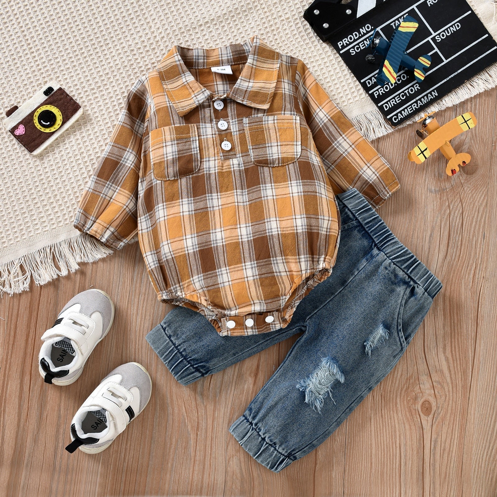 Piper Plaid Onesie with Jeans Outfit