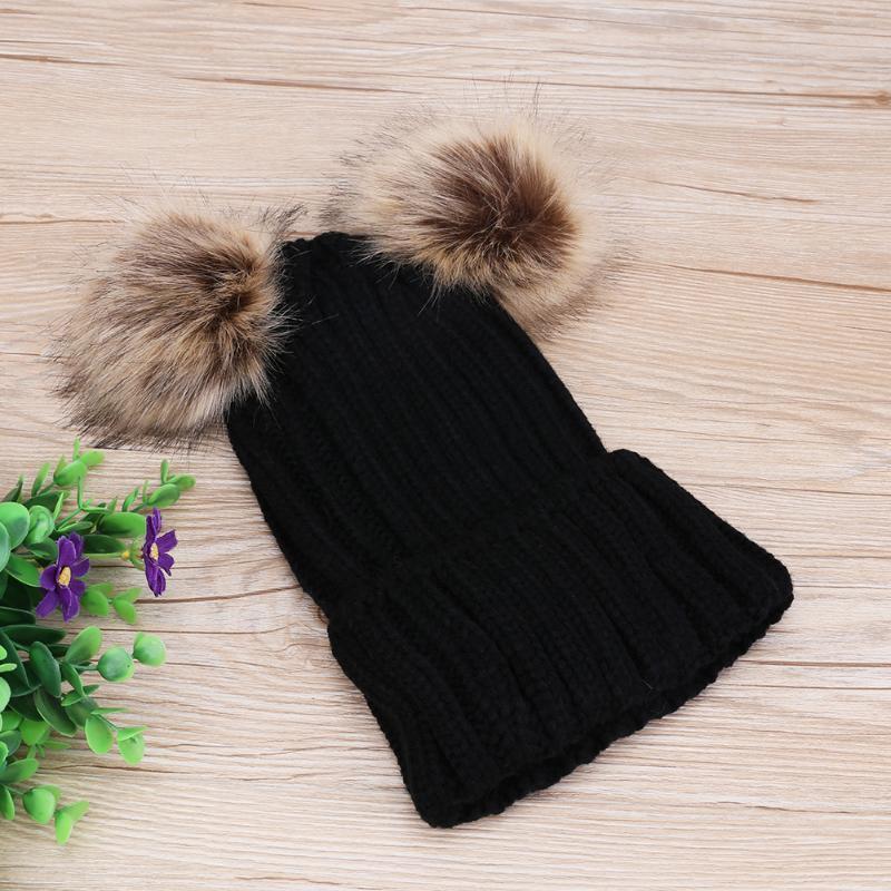 Fur Pom Pom Matching Beanies