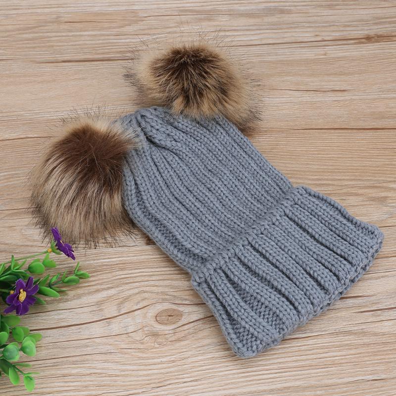 Fur Pom Pom Matching Beanies