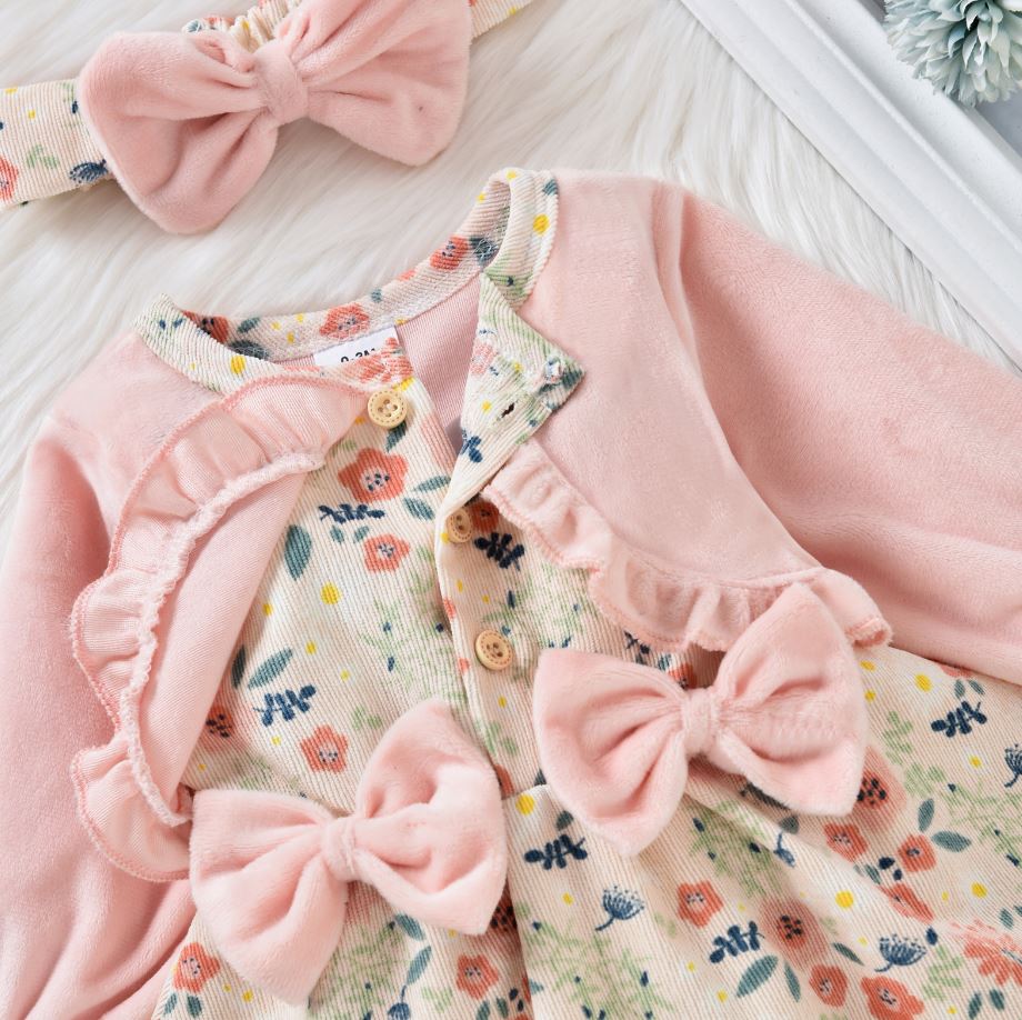 Ruffled Bow Flower Dress with Matching Headband