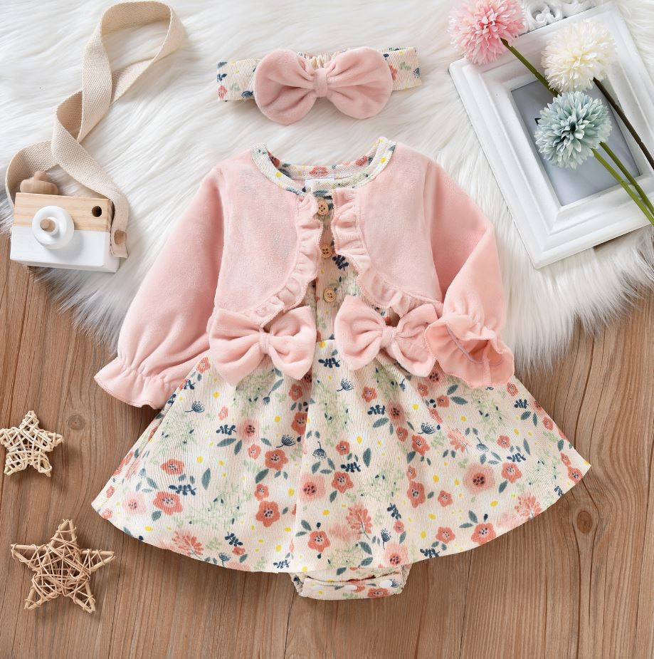 Ruffled Bow Flower Dress with Matching Headband