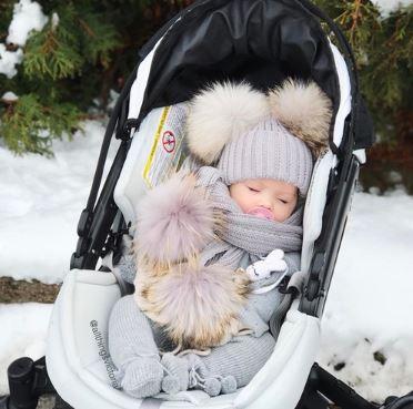 Fur Pom Pom Matching Beanies