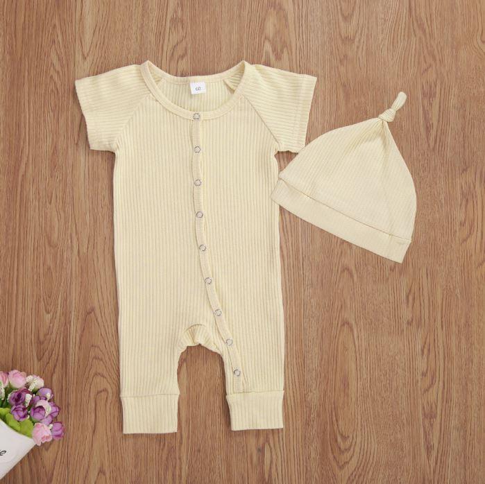 Short Sleeve Ribbed Onesie with Hat