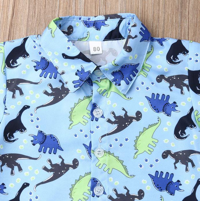 Dinosaur Toddler Button Shirt with Shorts (2 Colors)