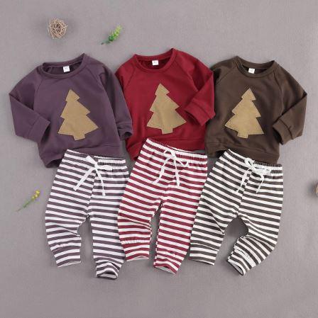 Christmas Tree Sweater with Striped Pants