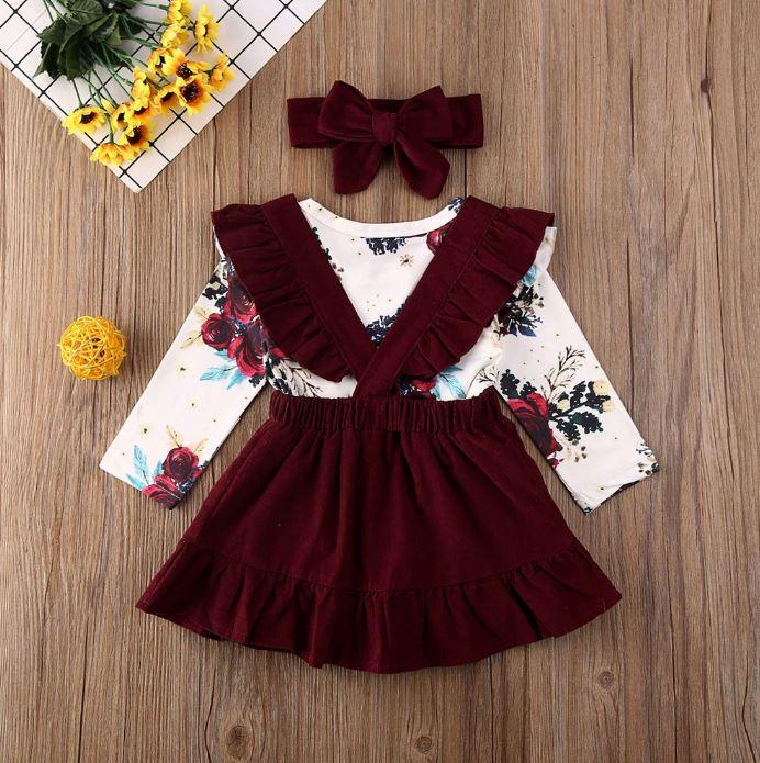 Floral Overalls Dress with Bow